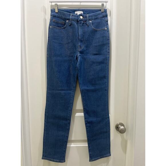 Good American Denim Snakeskin High Rise Straight Leg Jeans Sz 8 / 29 - Picture 2 of 8